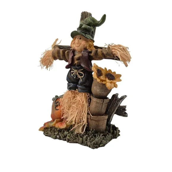 MSI Scarecrow Fall Figurine Pumpkin Sunflower Resin Straw Accents Vintage - Picture 10 of 10